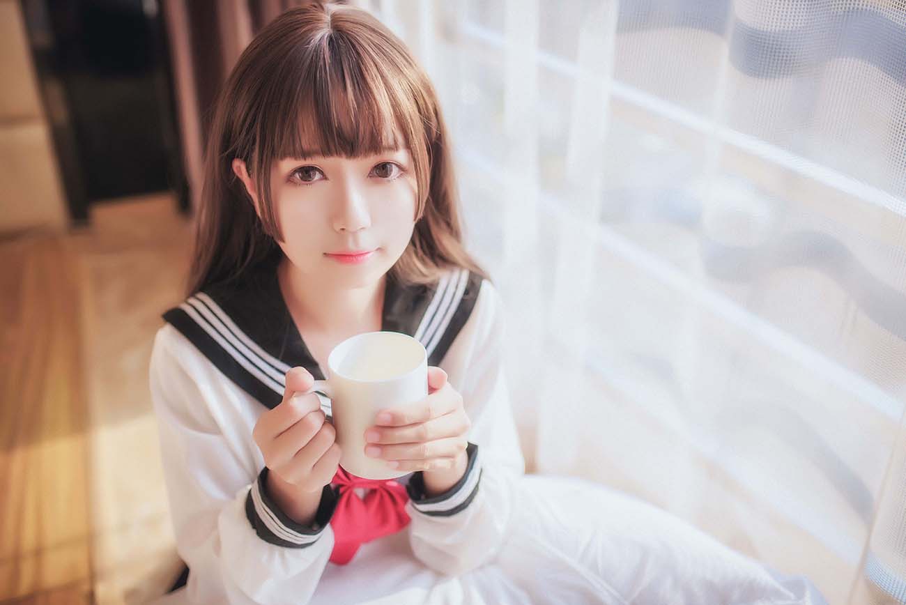 白金Saki写真 – 半透明水手服 Cosplay-第1张