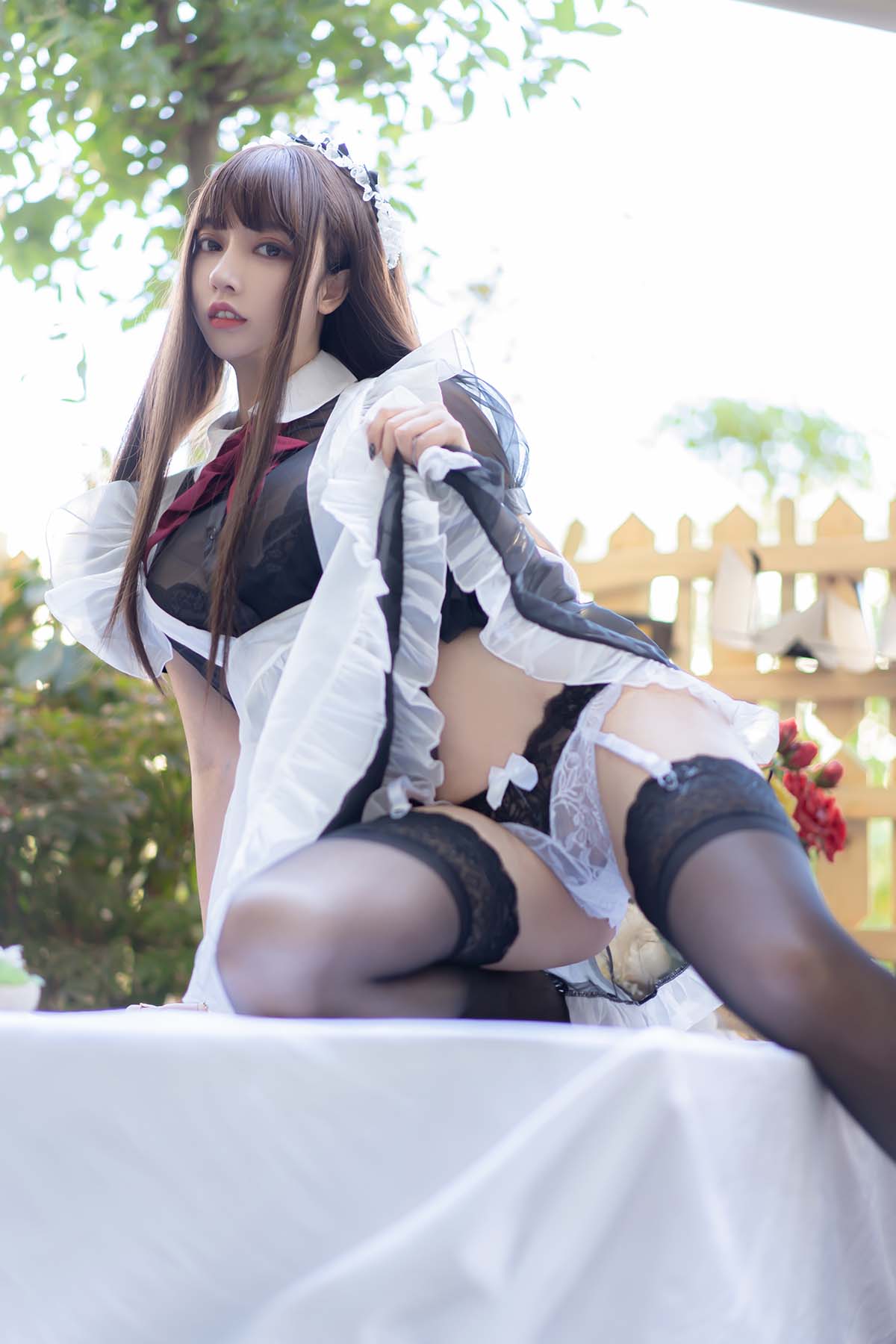 网红美女过期米线线-黑丝女仆套 Cosplay-第1张