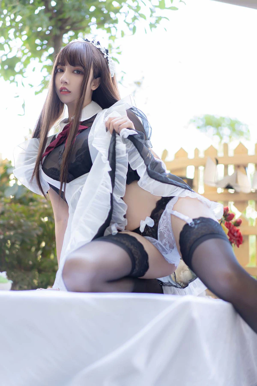 网红美女过期米线线-黑丝女仆套 Cosplay-第1张