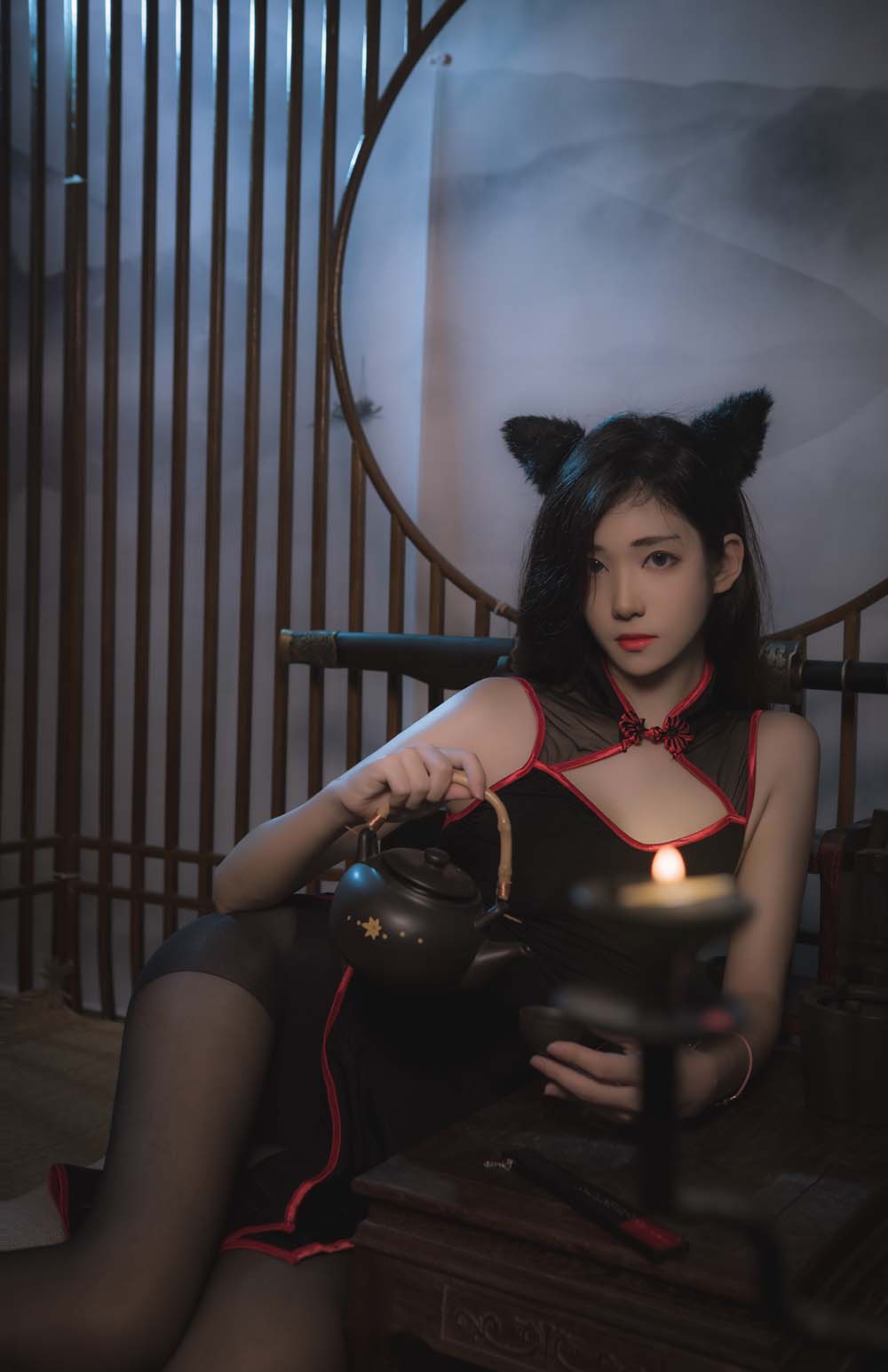 南桃Momoko – 黑旗袍 Cosplay-第2张