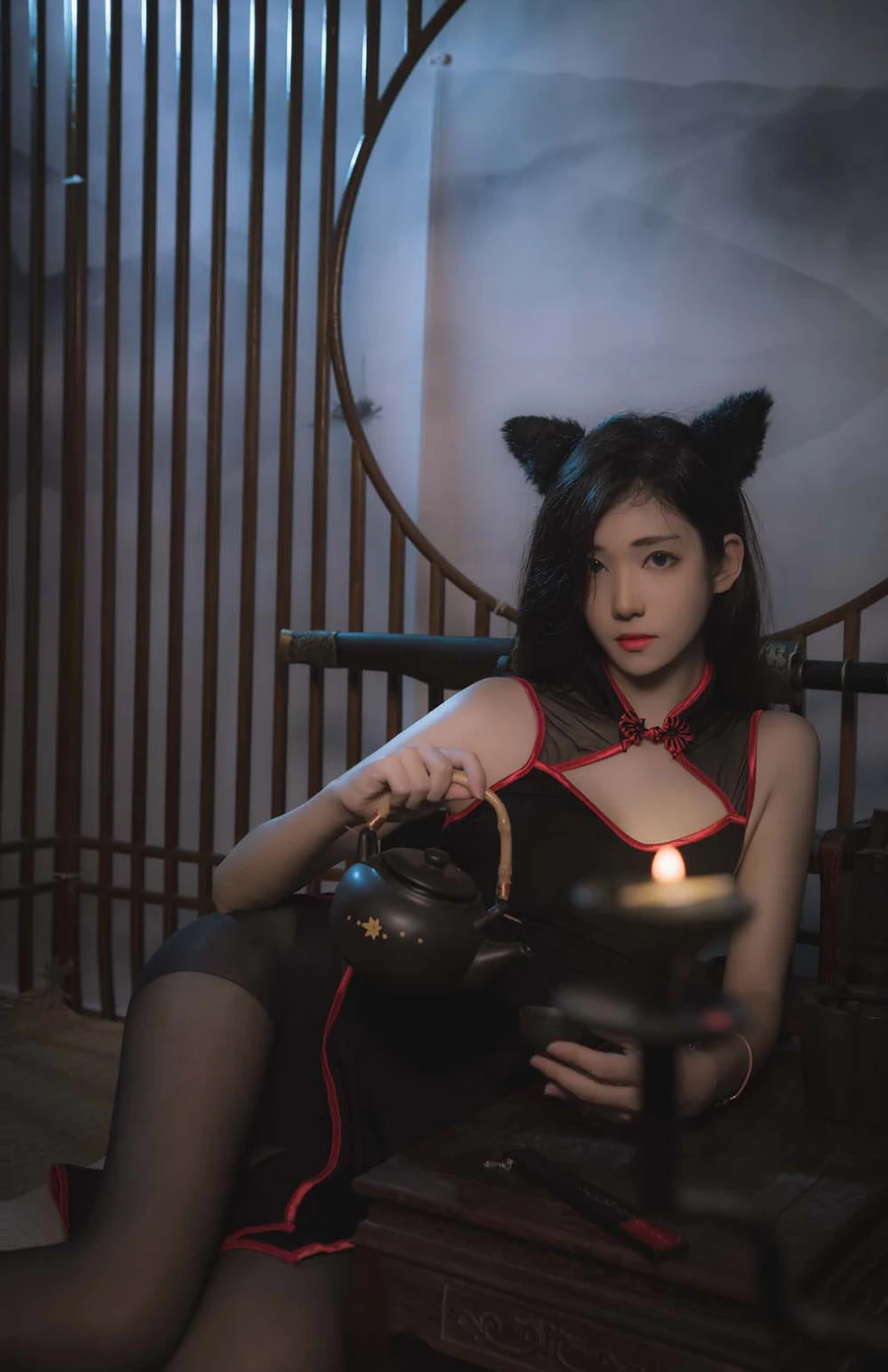 南桃Momoko – 黑旗袍 Cosplay-第2张