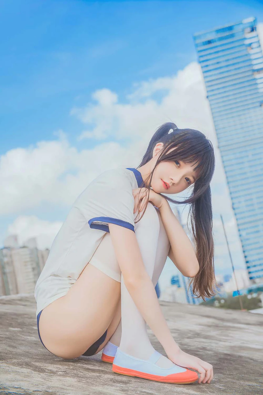 桜桃喵 – 蓝白体操服 Cosplay-第2张