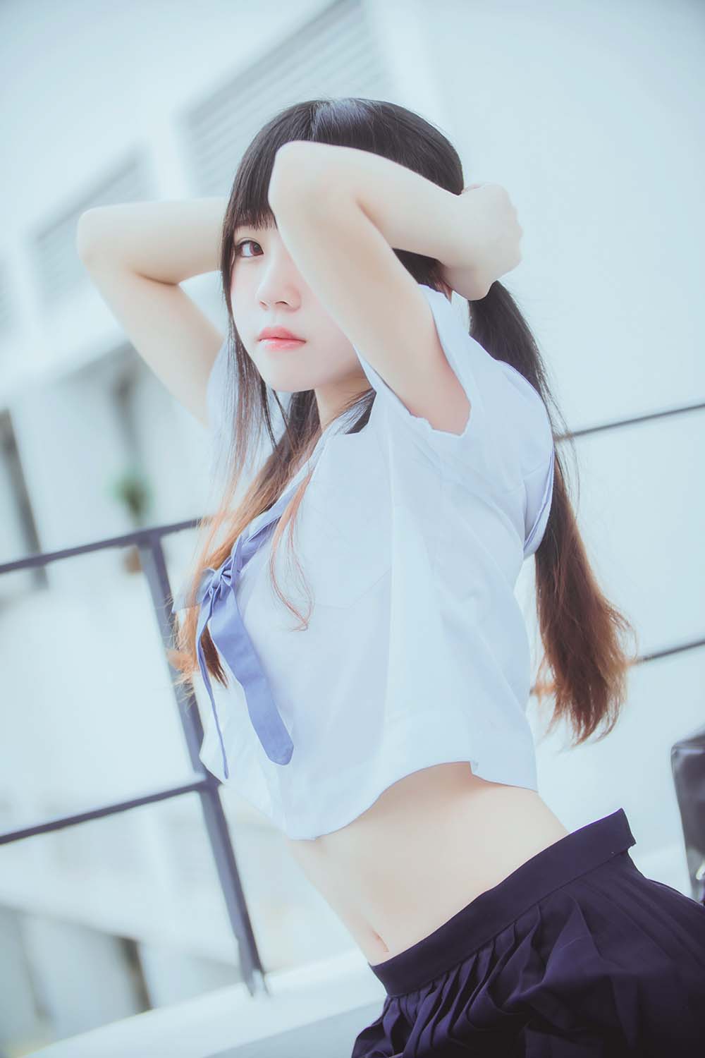 桜桃喵 – 蓝白水手服 白丝 Cosplay-第2张