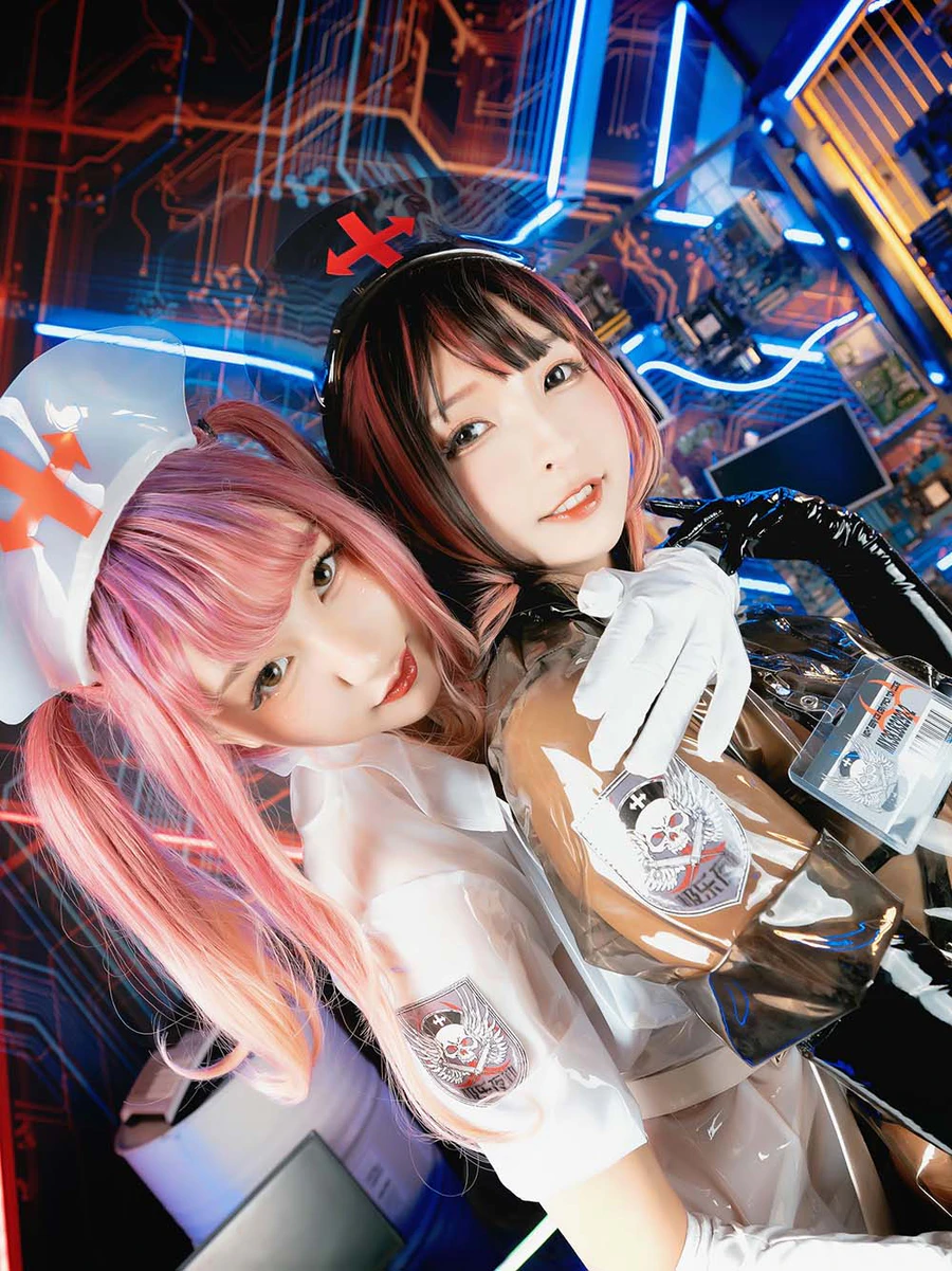 神楽板真冬 – 透明黑白护士双人 Cosplay-第3张