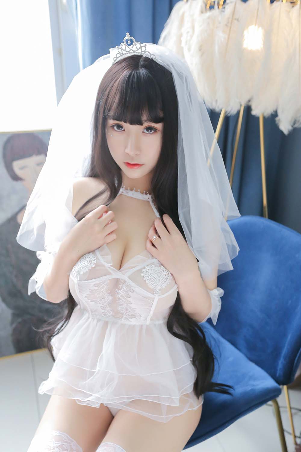 猫九酱Sakura – 长发婚纱 Cosplay-第1张