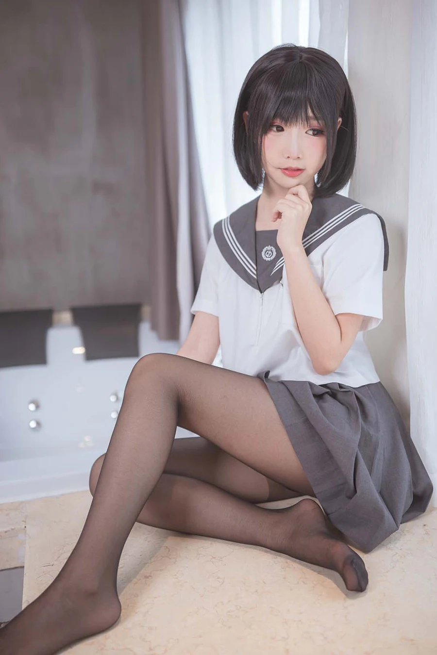 面饼仙儿 – 脑内少女 黑丝JK Cosplay-第1张