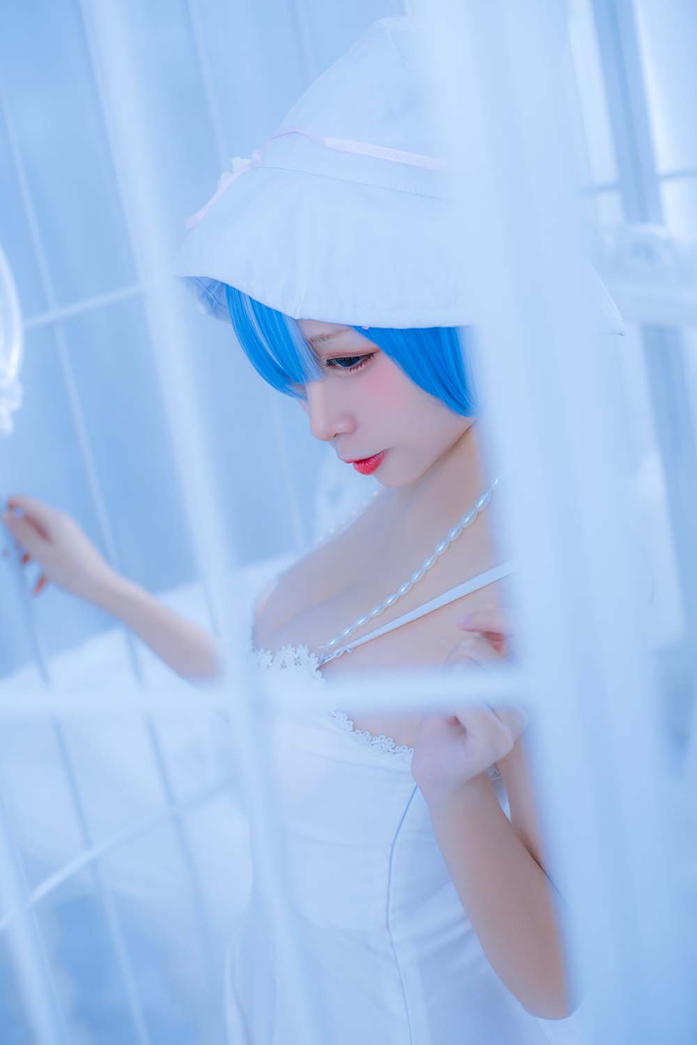 二佐Nisa – 雷姆白裙 Cosplay-第2张