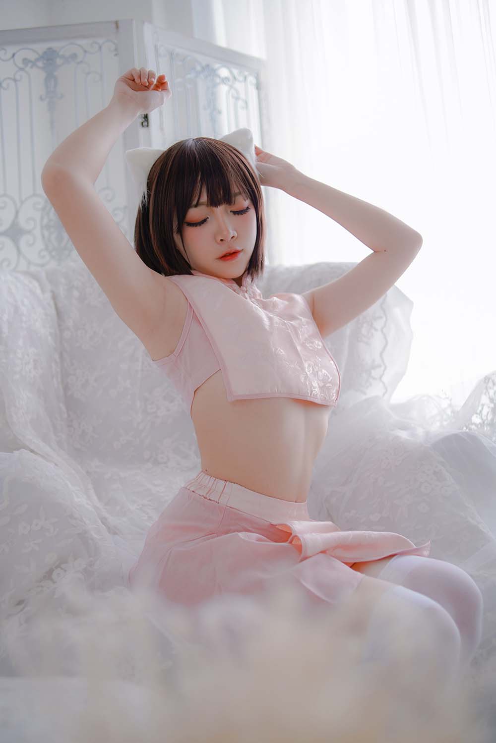 二佐Nisa – 粉旗袍 Cosplay-第1张
