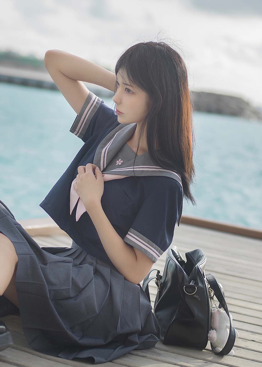 南桃Momoko – 蓝JK Cosplay-第2张