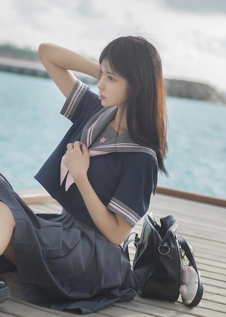 南桃Momoko – 蓝JK Cosplay-第2张