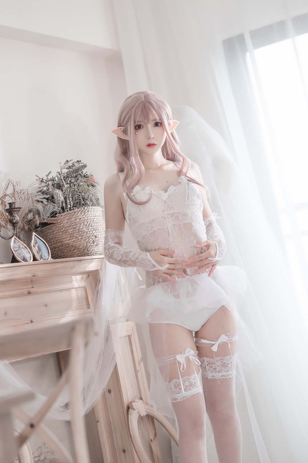 疯猫ss – 纯白精灵 Cosplay-第1张