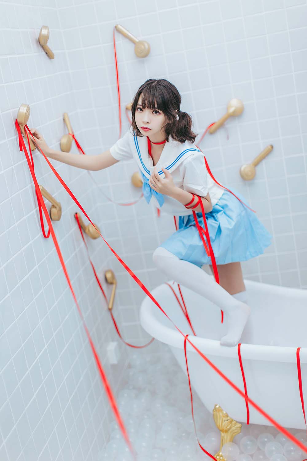 疯猫ss – 浴室JK Cosplay-第2张