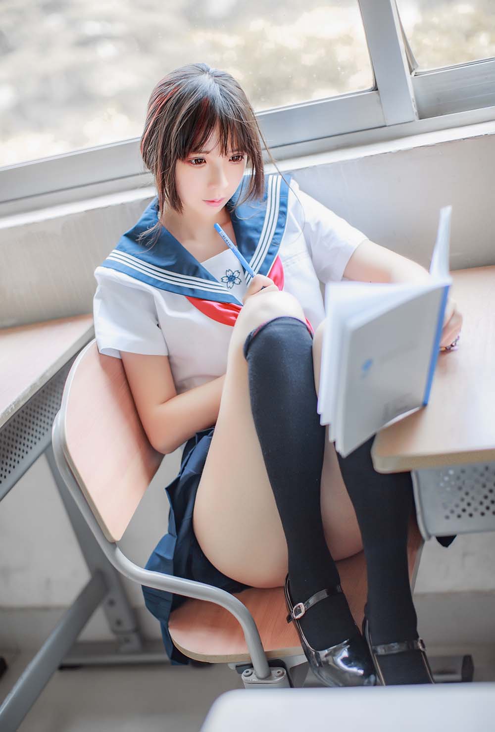 疯猫ss – 同桌的水手服 Cosplay-第1张