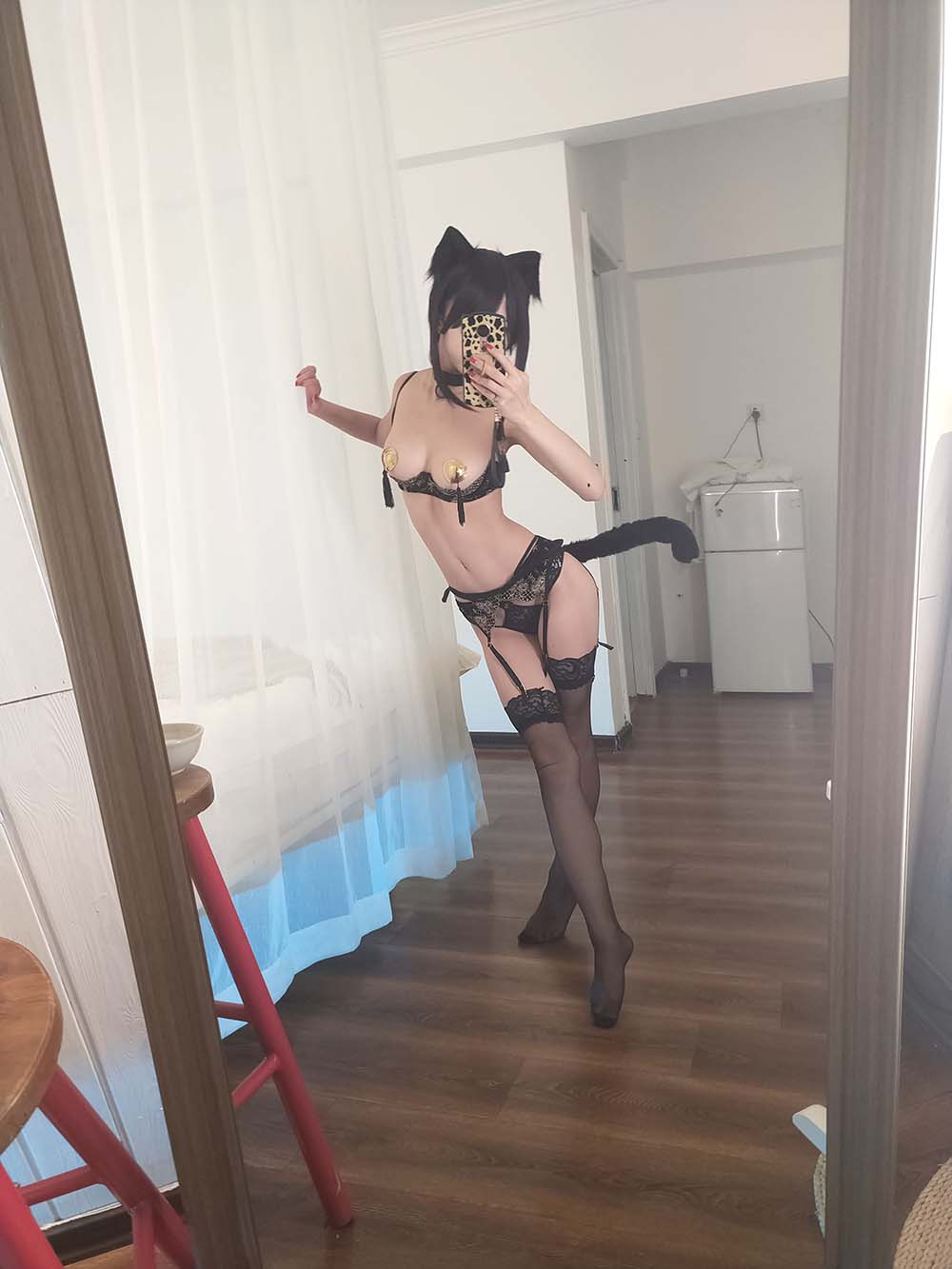 水淼aqua – 黑白猫自拍 黑色内衣自拍 Cosplay-第1张
