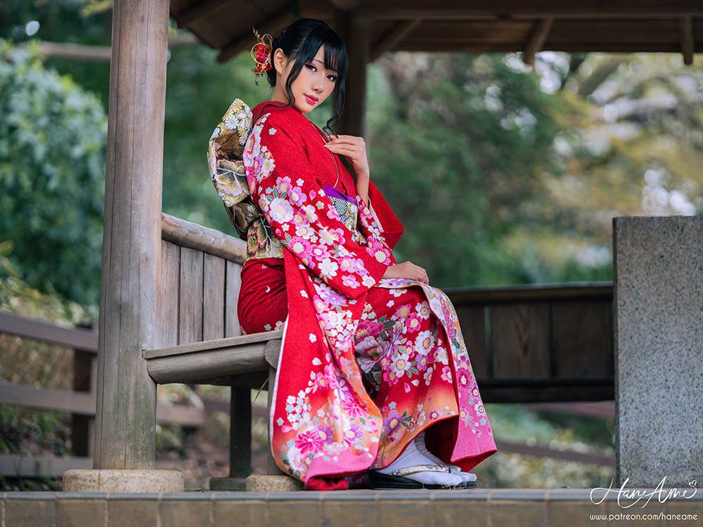 Hane Ame 雨波写真 – 赤紅和服 Cosplay-第2张