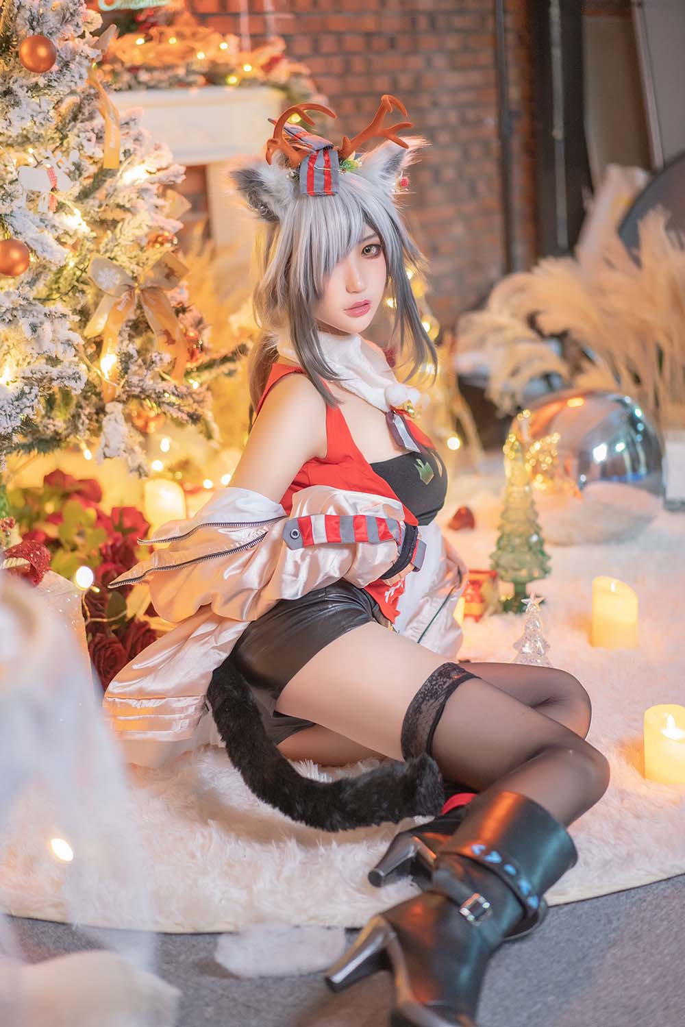 周叽是可爱兔兔 – 圣诞黑丝兽耳 Cosplay-第1张