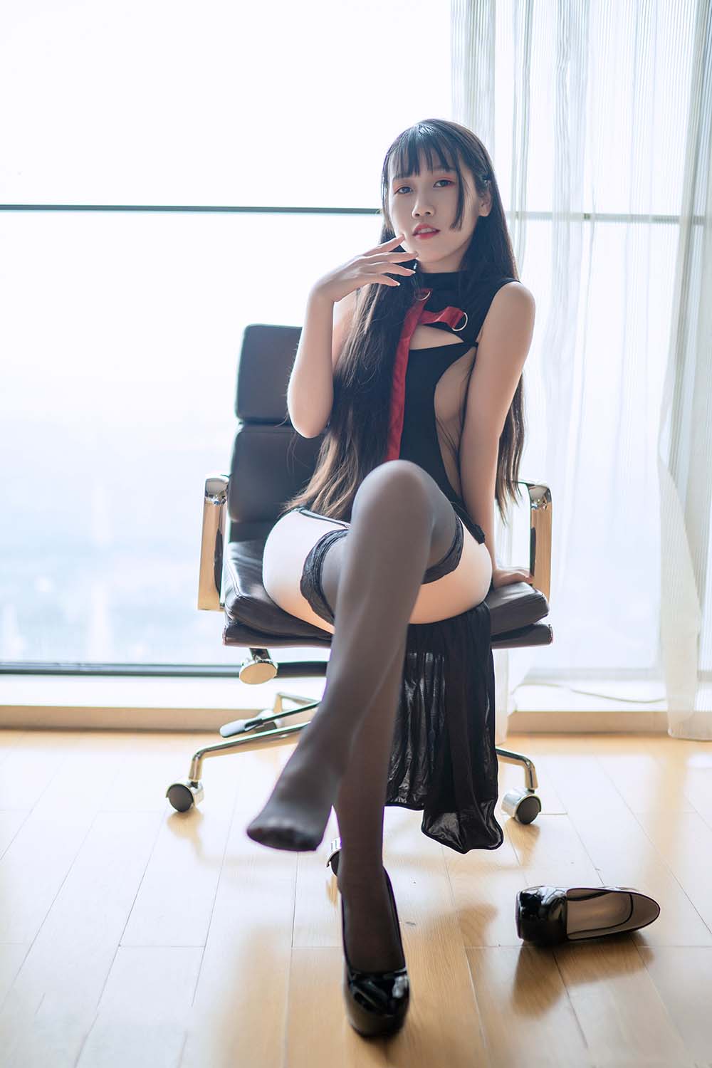 不呆猫 – 连体黑丝 Cosplay-第1张