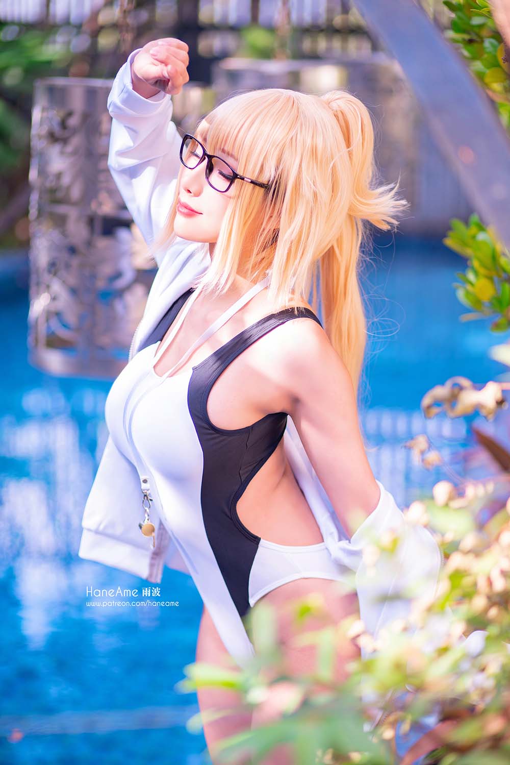 Hane Ame 雨波写真 – 白贞泳装 Cosplay-第2张
