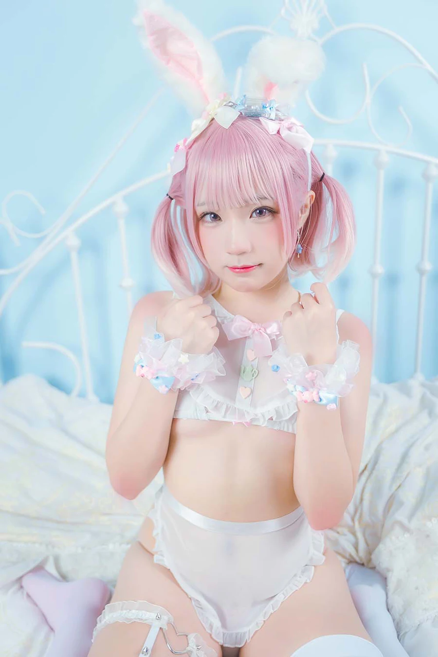 Mime弥美 – 白粉色兔女郎 Cosplay-第2张