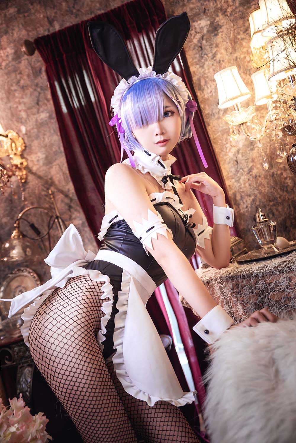 面饼仙儿 – 网袜蕾姆 Cosplay-第2张