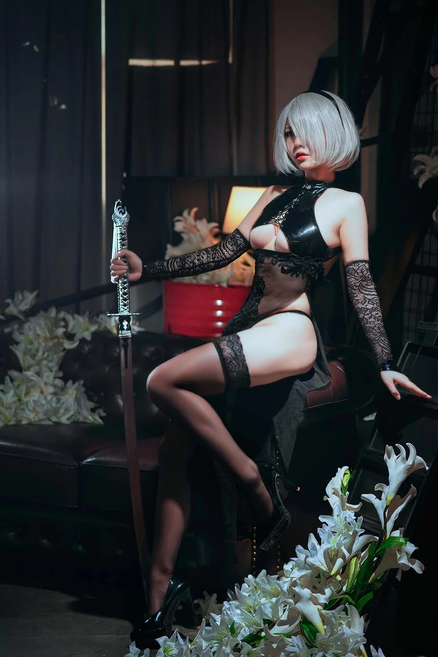 半半子 – 2B靡烟旗袍 Cosplay-第1张