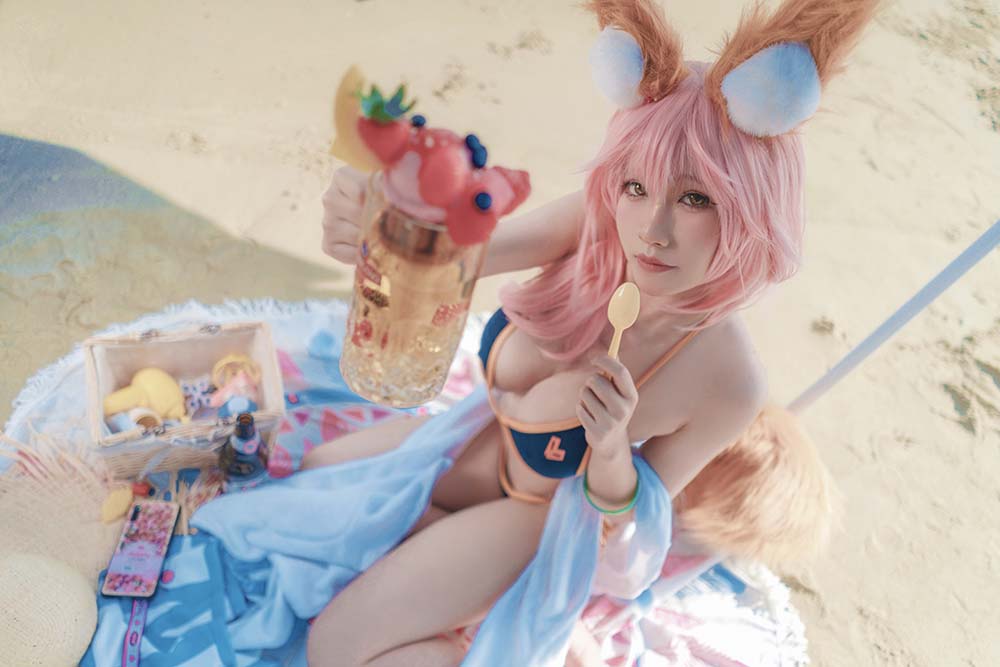 uki雨季 – 玉藻前海边泳装 Cosplay-第1张