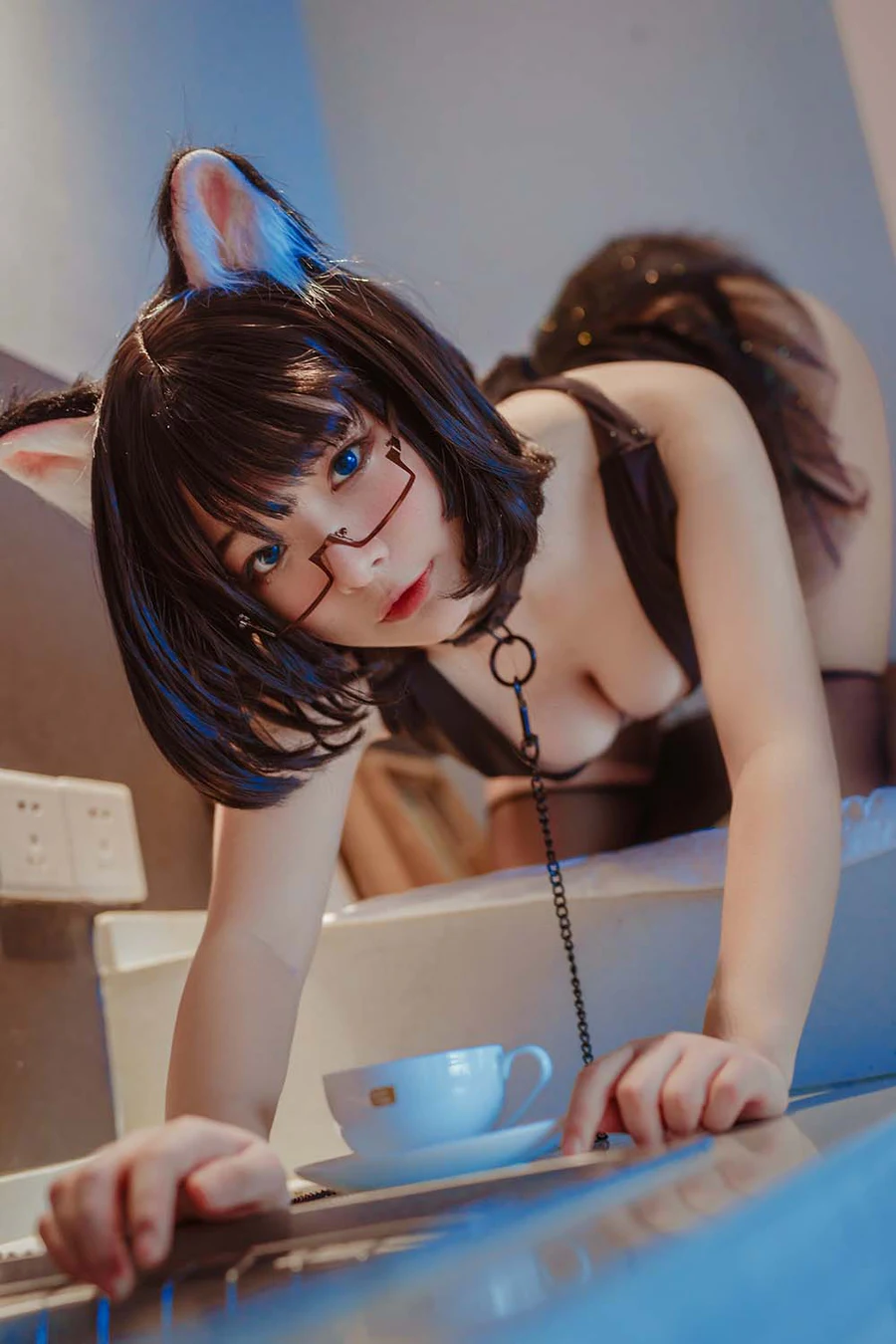 yuuhui玉汇 – 猫猫头黑裙子 Cosplay-第1张