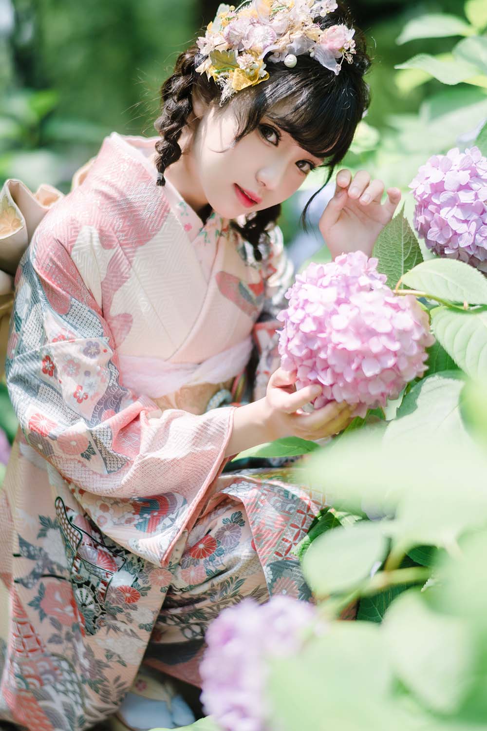 花柒Hana – 绣球花和服 Cosplay-第1张