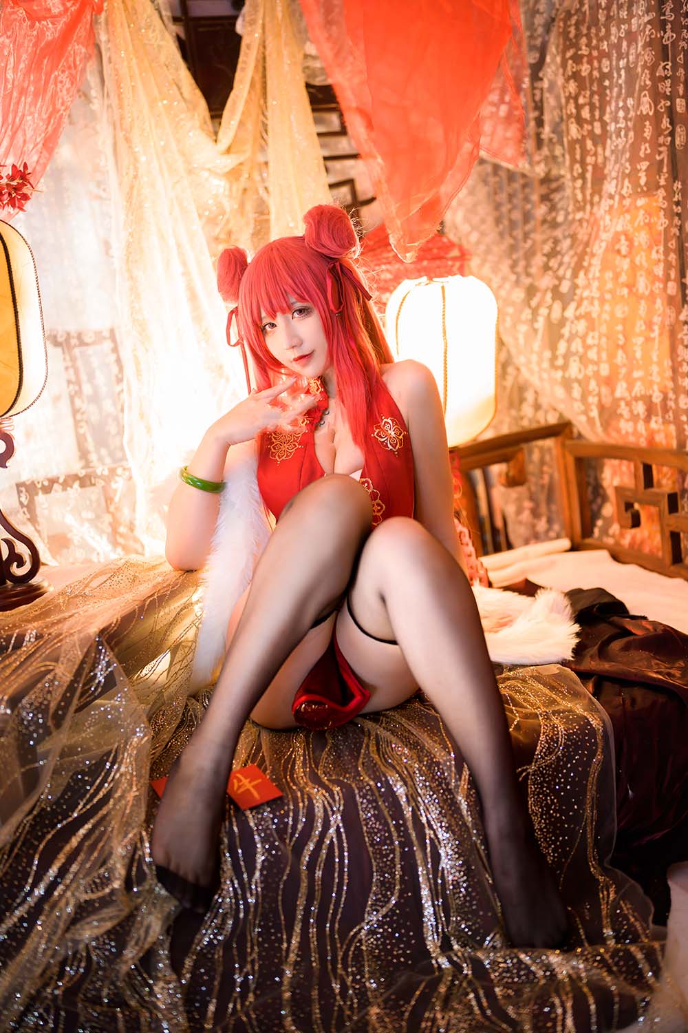九曲Jean – 碧蓝航线 加利索新春旗袍 Cosplay-第2张