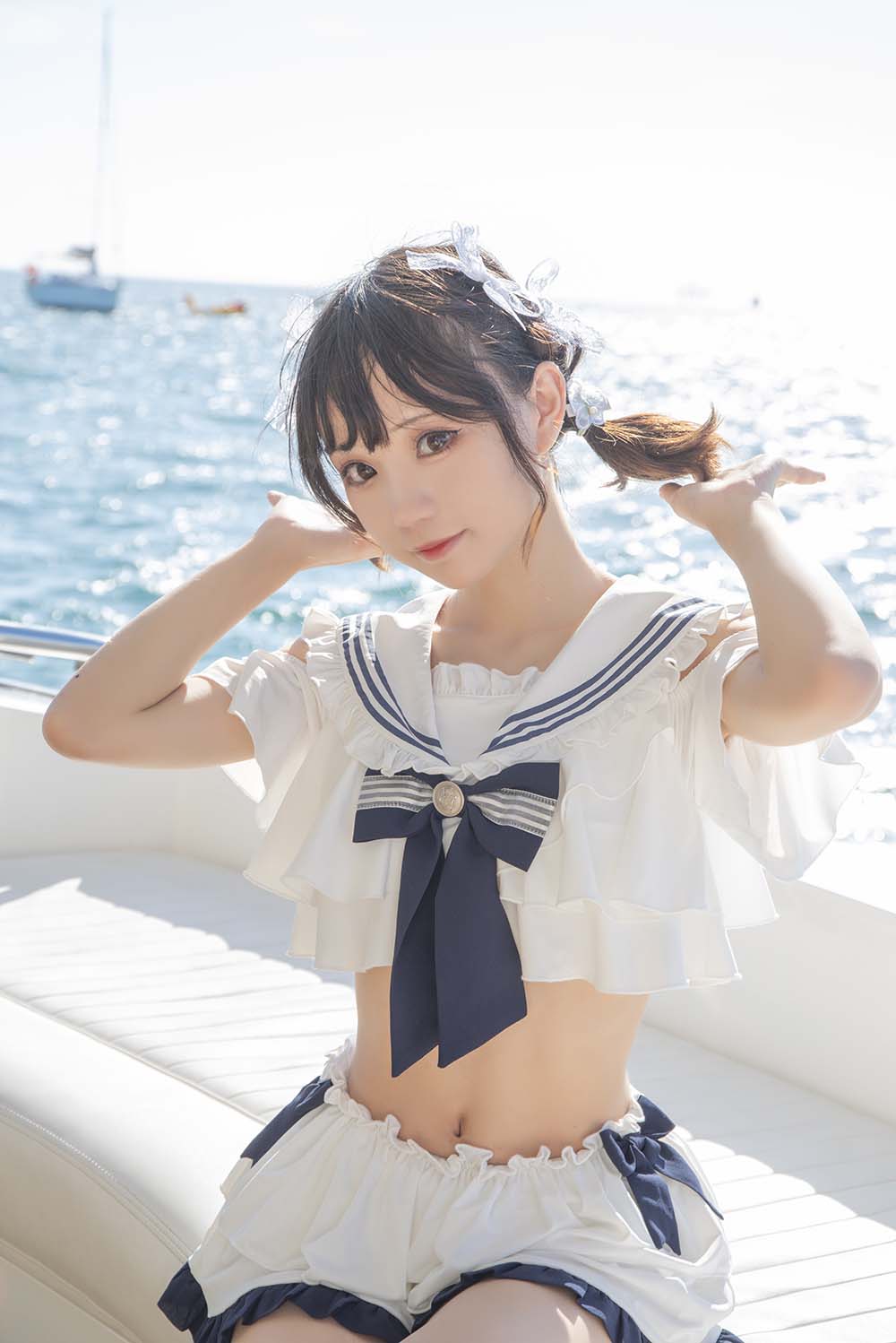 花柒Hana – 三亚熊之海军风泳装 Cosplay-第1张