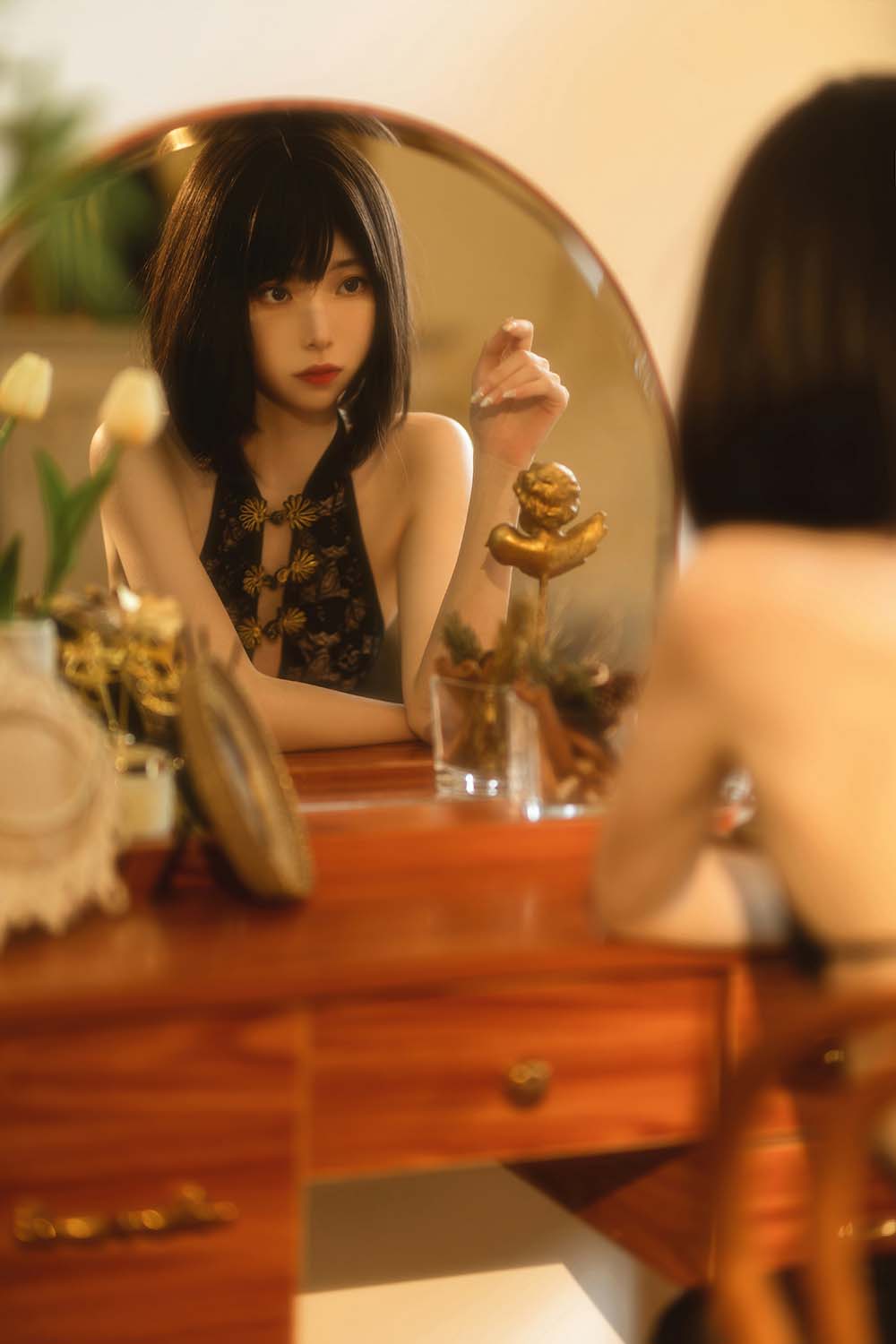 许岚(叁月life) – 纯欲黑纱 Cosplay-第1张