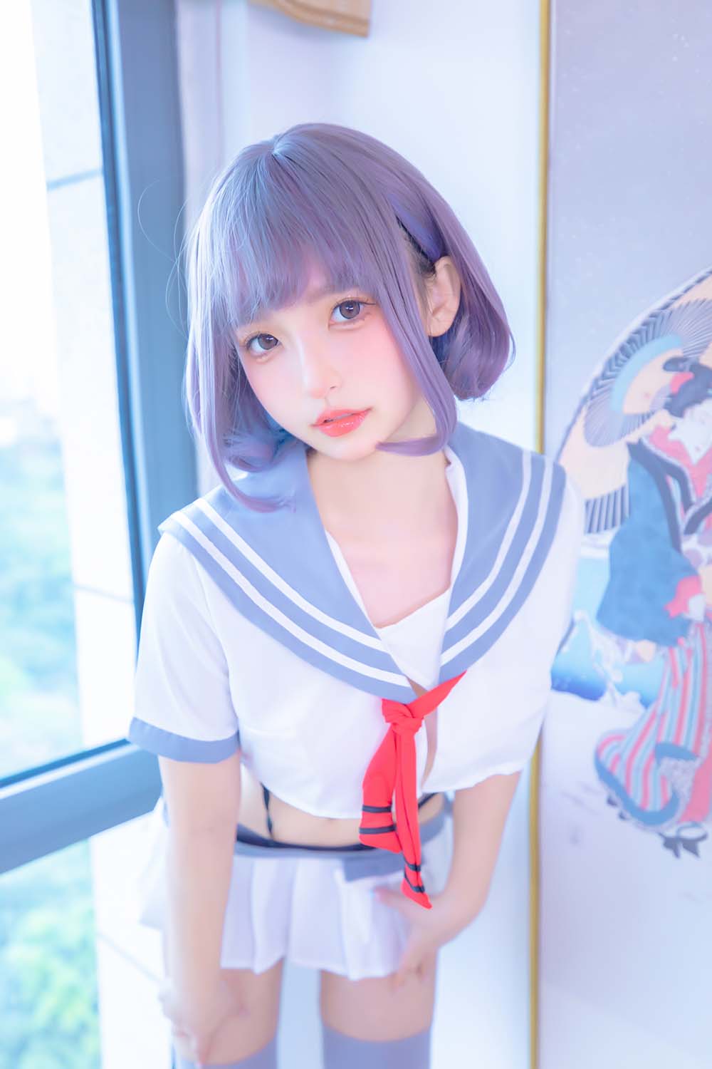 神楽板真冬 – 灰丝吊带JK Cosplay-第1张