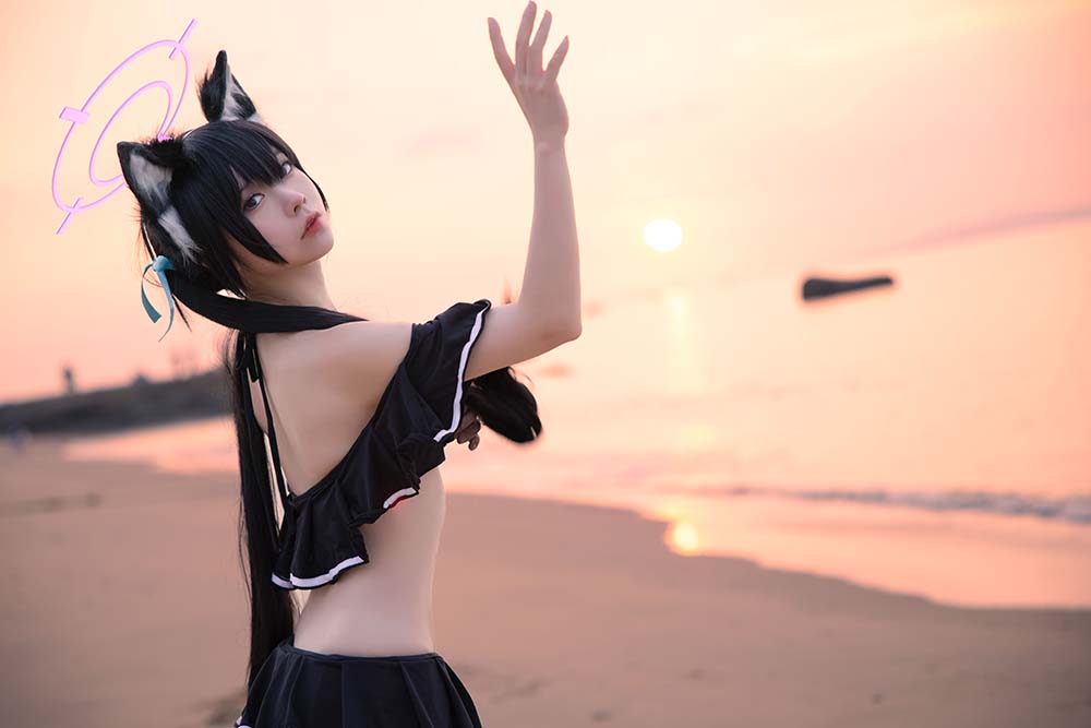 G44不会受伤 – 碧蓝档案 黑見芹香 海边泳装 Cosplay-第1张