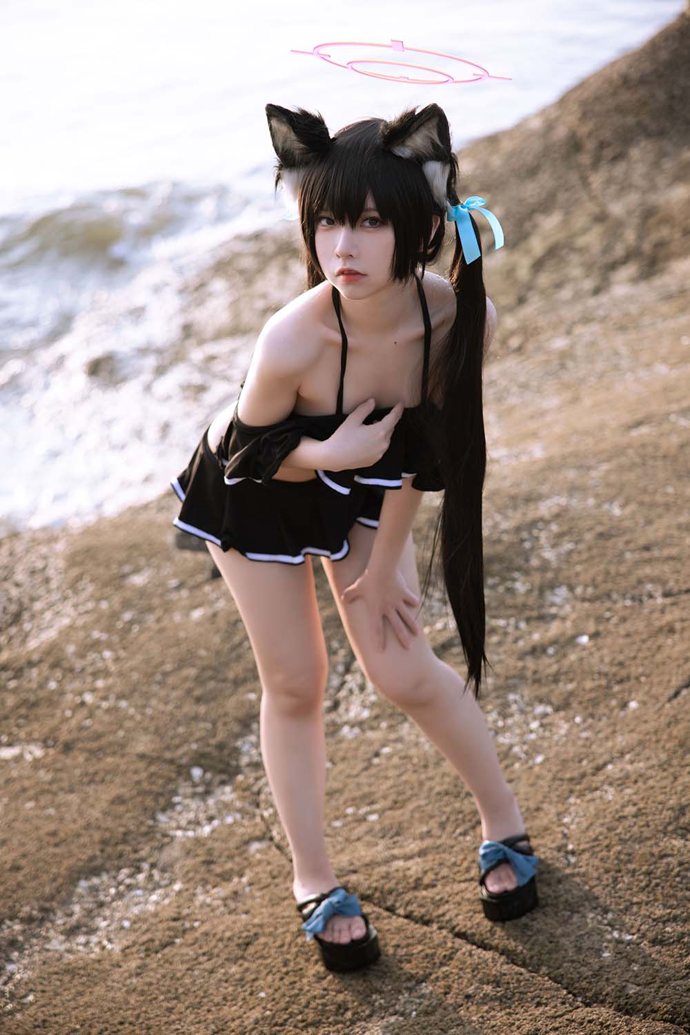 G44不会受伤 – 碧蓝档案 黑見芹香 海边泳装 Cosplay-第2张