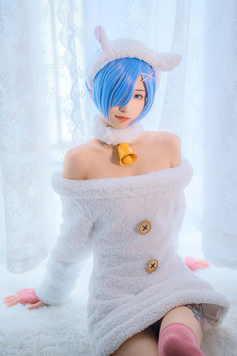 妹抖青 – 蕾姆绵羊 Cosplay-第2张
