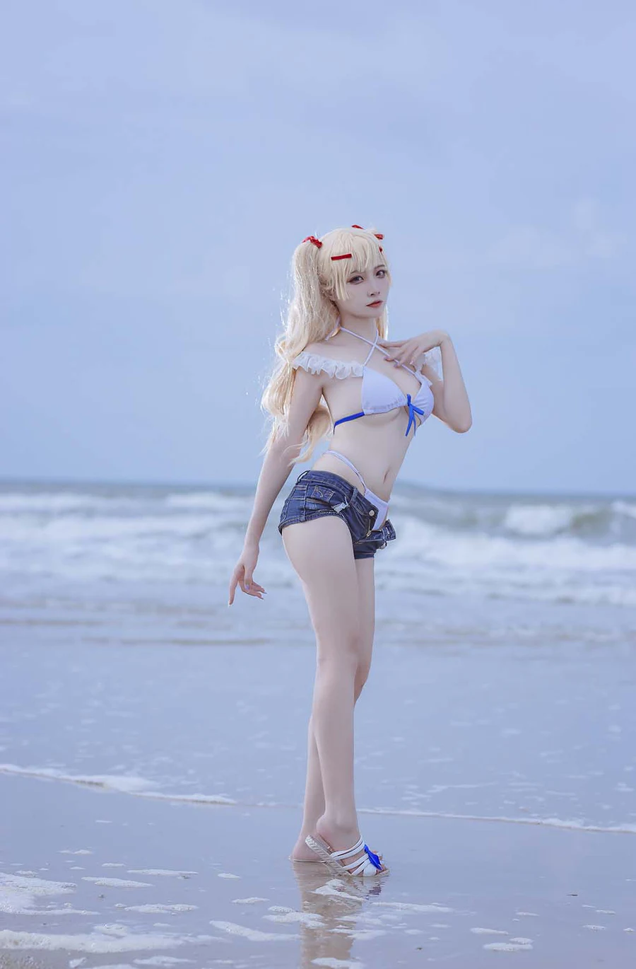 二佐Nisa – 碧蓝 苏塞克斯泳装 Cosplay-第2张
