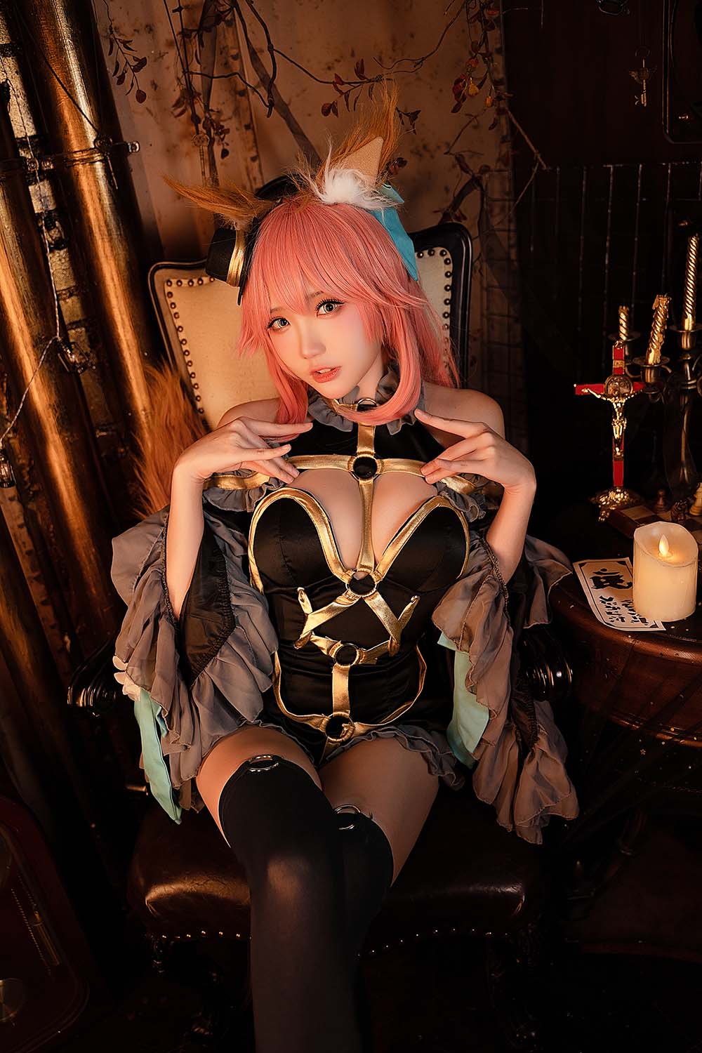 瓜希酱 – 玉藻前 漆黑魔术服 Cosplay-第2张