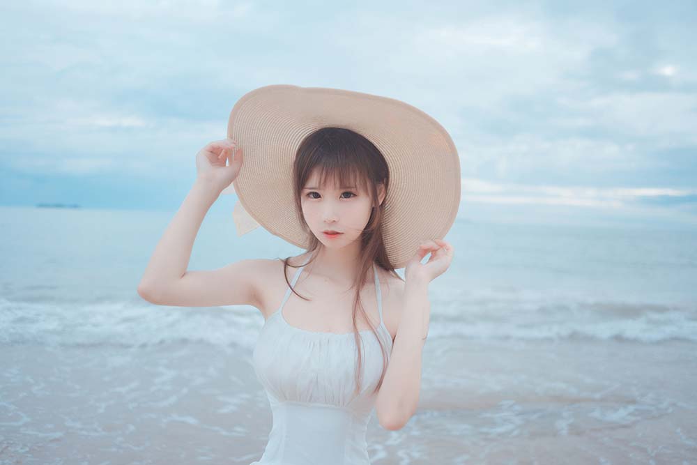 爱老师_PhD – 海岸 白裙 Cosplay-第1张