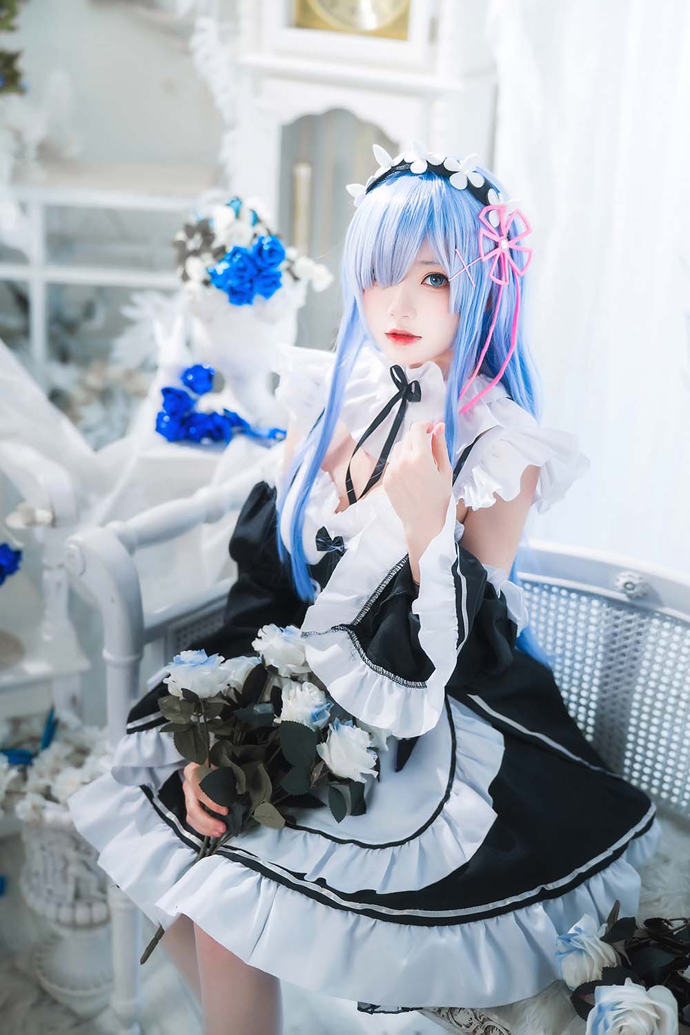 桜桃喵 – 长发蕾姆 Cosplay-第1张