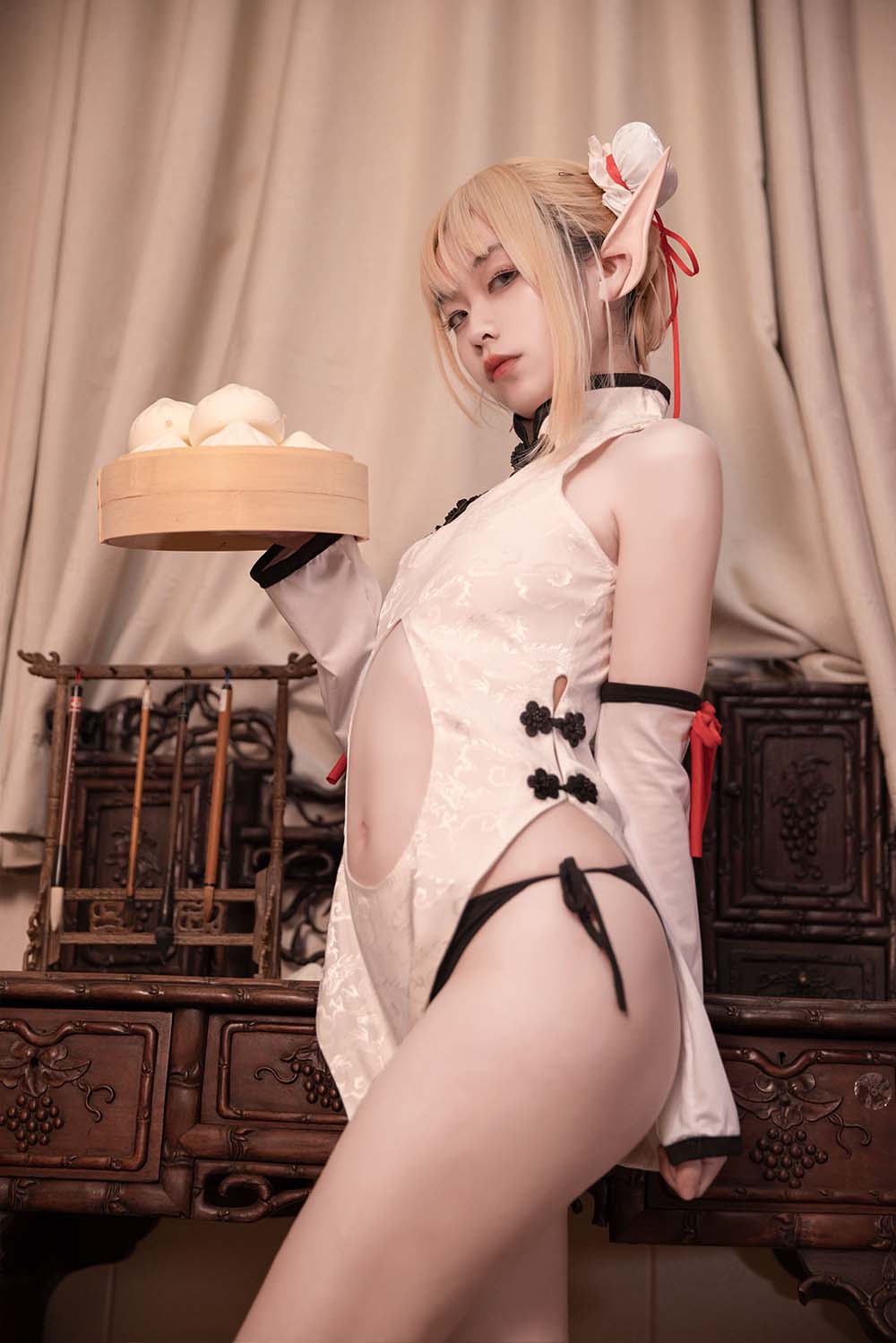 G44不会受伤 – 水兰儿白旗袍 Cosplay-第1张