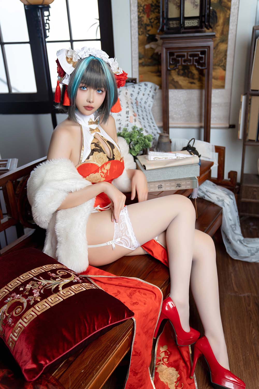 Momoko葵葵 – 柴郡旗袍 Cosplay-第1张