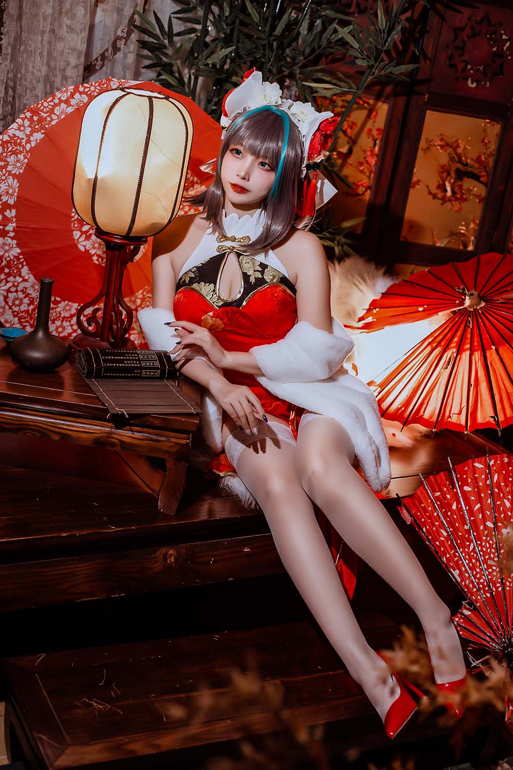 二佐Nisa – 碧蓝 柴郡旗袍 Cosplay-第1张