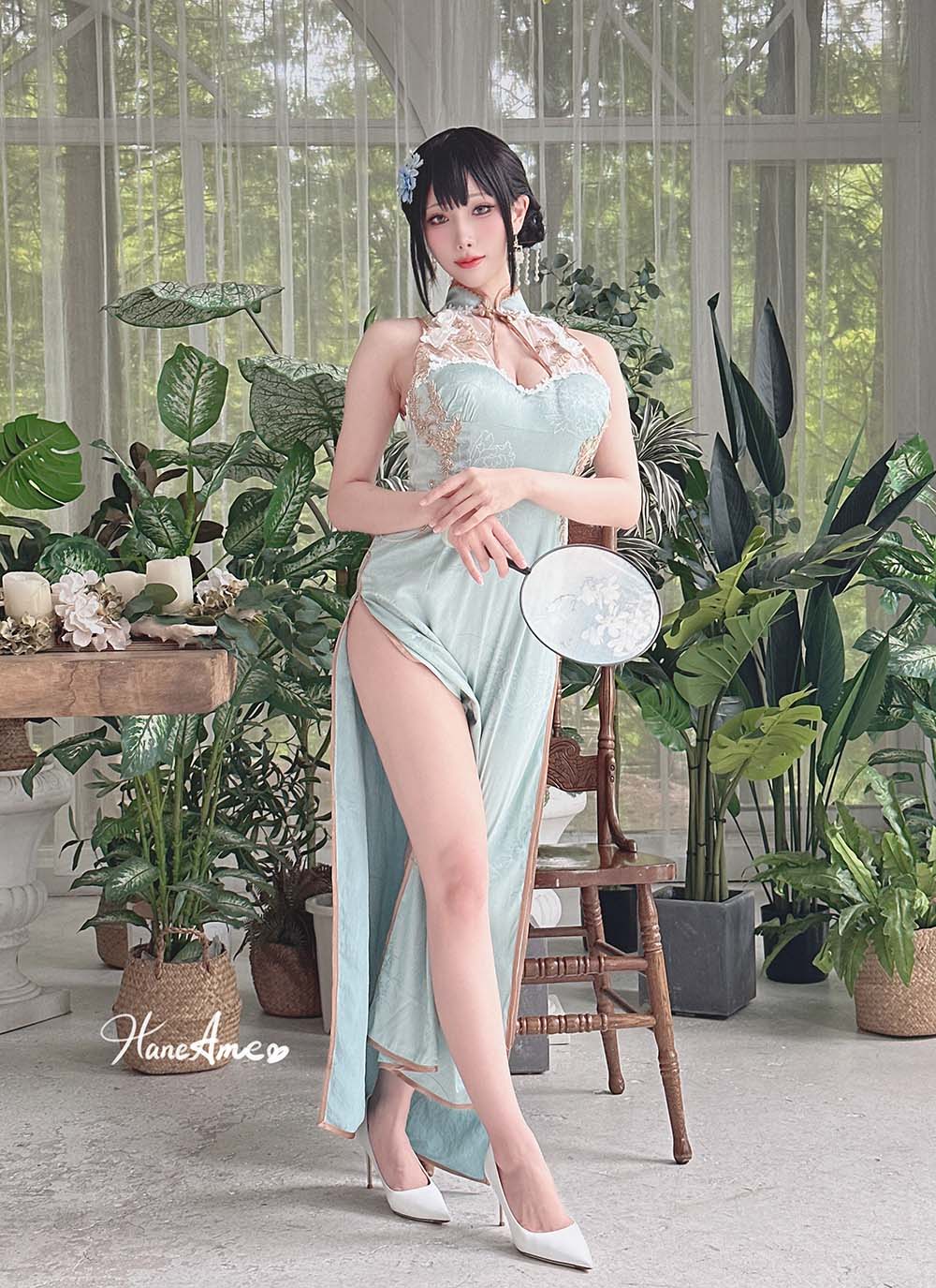 Hane Ame 雨波写真 – 綠韻旗袍 Cosplay-第2张