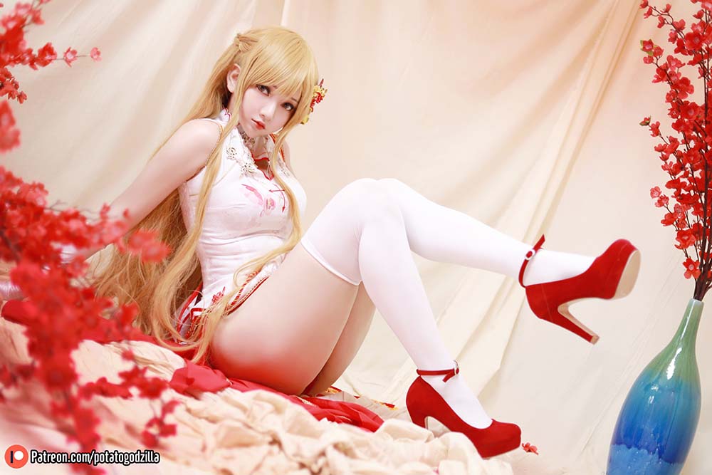 Potato Godzilla – Asuna Yuuki Qipao Cosplay-第2张