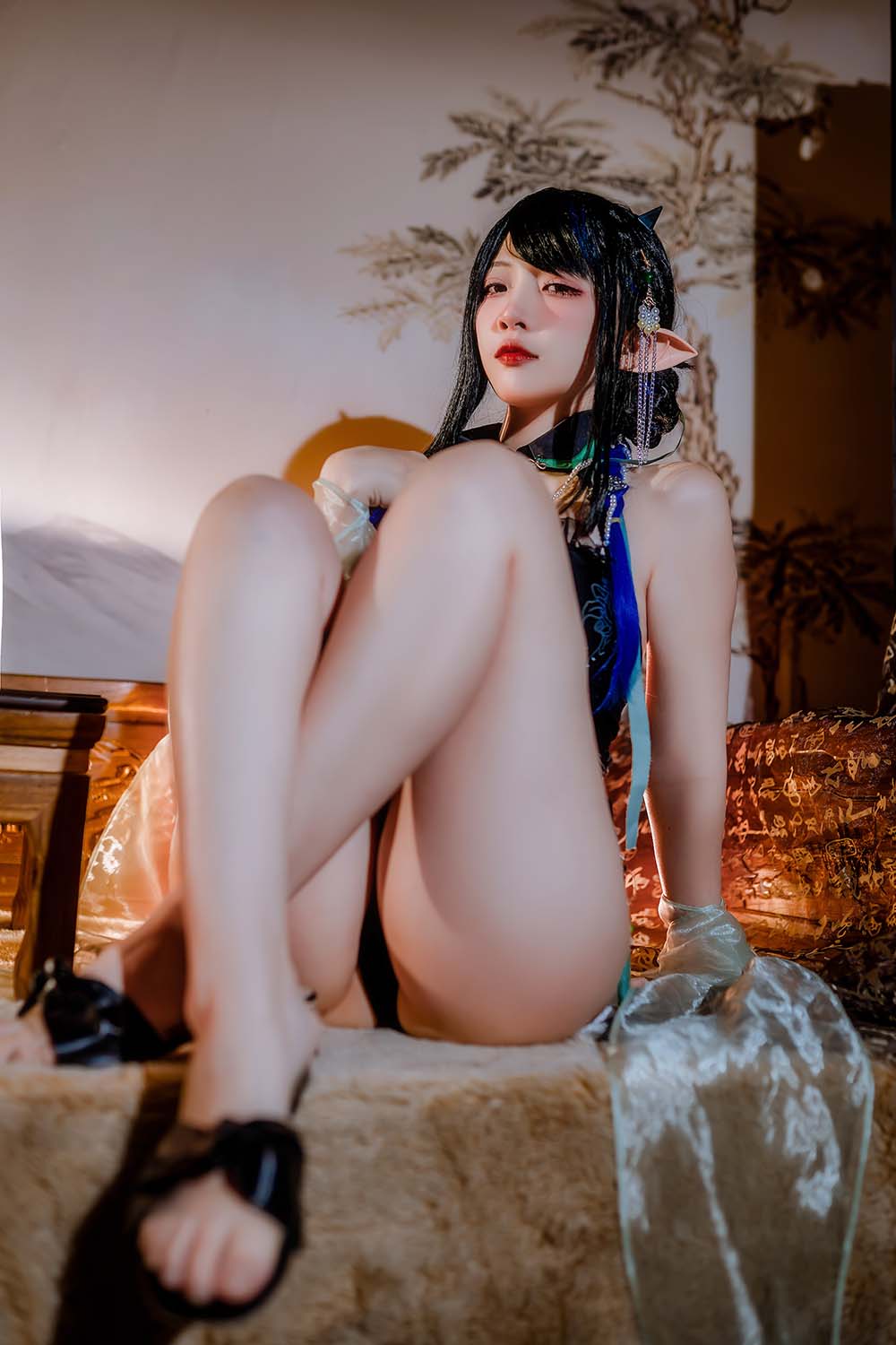 二佐Nisa – 泰拉夏日纪事 方舟夜半泳装 Cosplay-第1张
