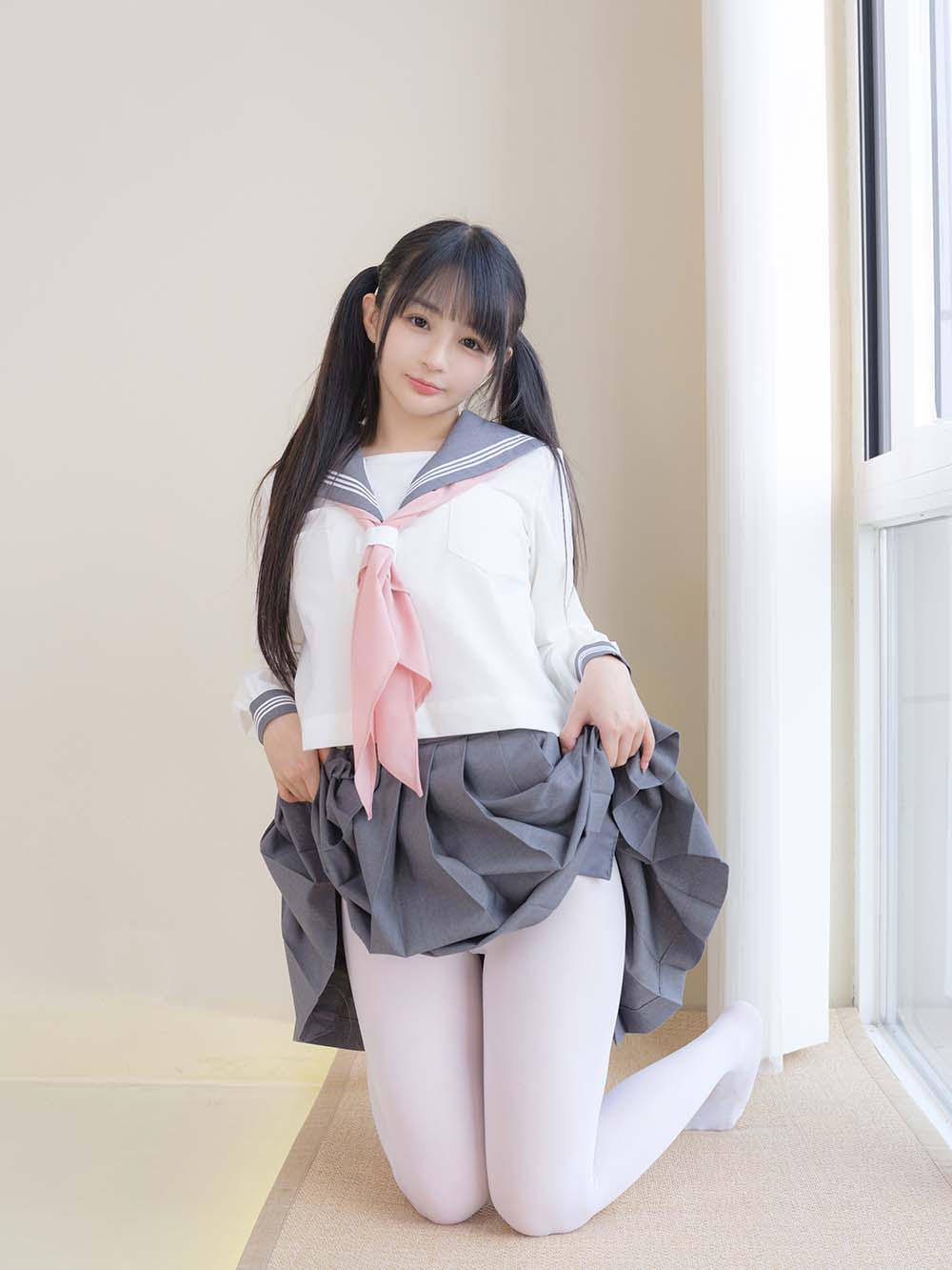 桜井宁宁 – 双马尾白丝JK Cosplay-第1张