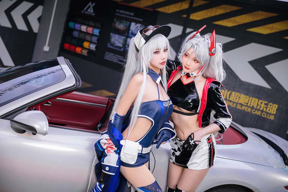瓜希酱 & Momoko葵葵 – 碧蓝航线-欧根&企业-赛车女郎 Cosplay-第2张