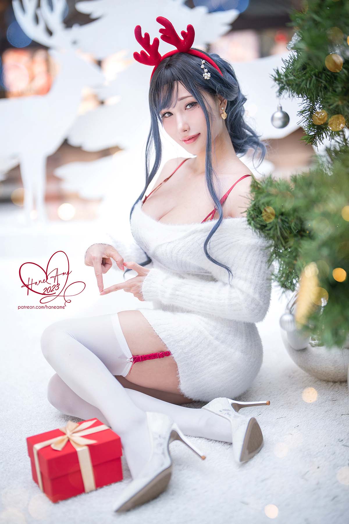 Hane Ame 雨波写真 – Original 2023 White Christmas Moose Onesan Cosplay-第1张