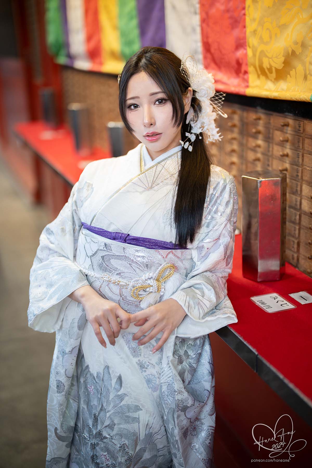 Hane Ame 雨波写真 – Original 2024 New year Silver Kimono Cosplay-第1张