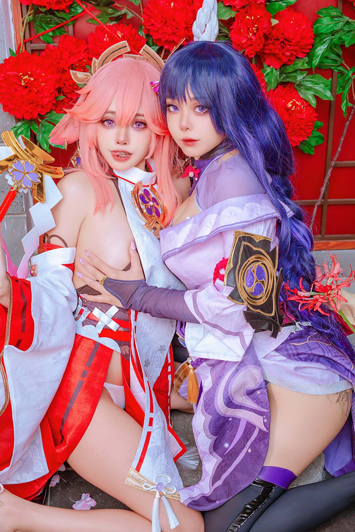 日本性感萝莉Byoru & Yae Miko Raiden Shogun Cosplay-第1张